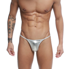Silver metallic thong with subtle logo on waistband from U-Station trendy thong collection style U1114-040