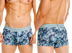 Unico 26040100112 blue and white abstract patterned boxer briefs with light blue elastic waistband and único branding