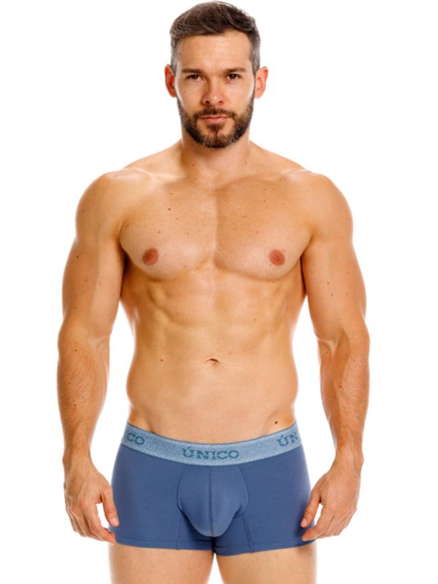 Blue men’s briefs with light blue unico elastic waistband classic trunks premium everyday essential teal color