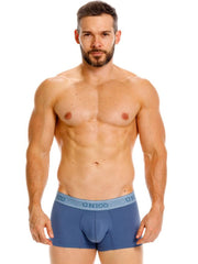 Blue men’s briefs with light blue unico elastic waistband classic trunks premium everyday essential teal color