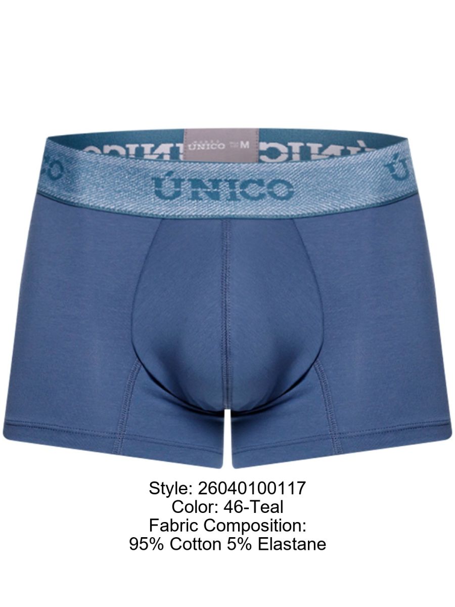 Teal unico 26040100117 classic trunks men’s boxer briefs made from 95% cotton 5% elastane with logo waistband