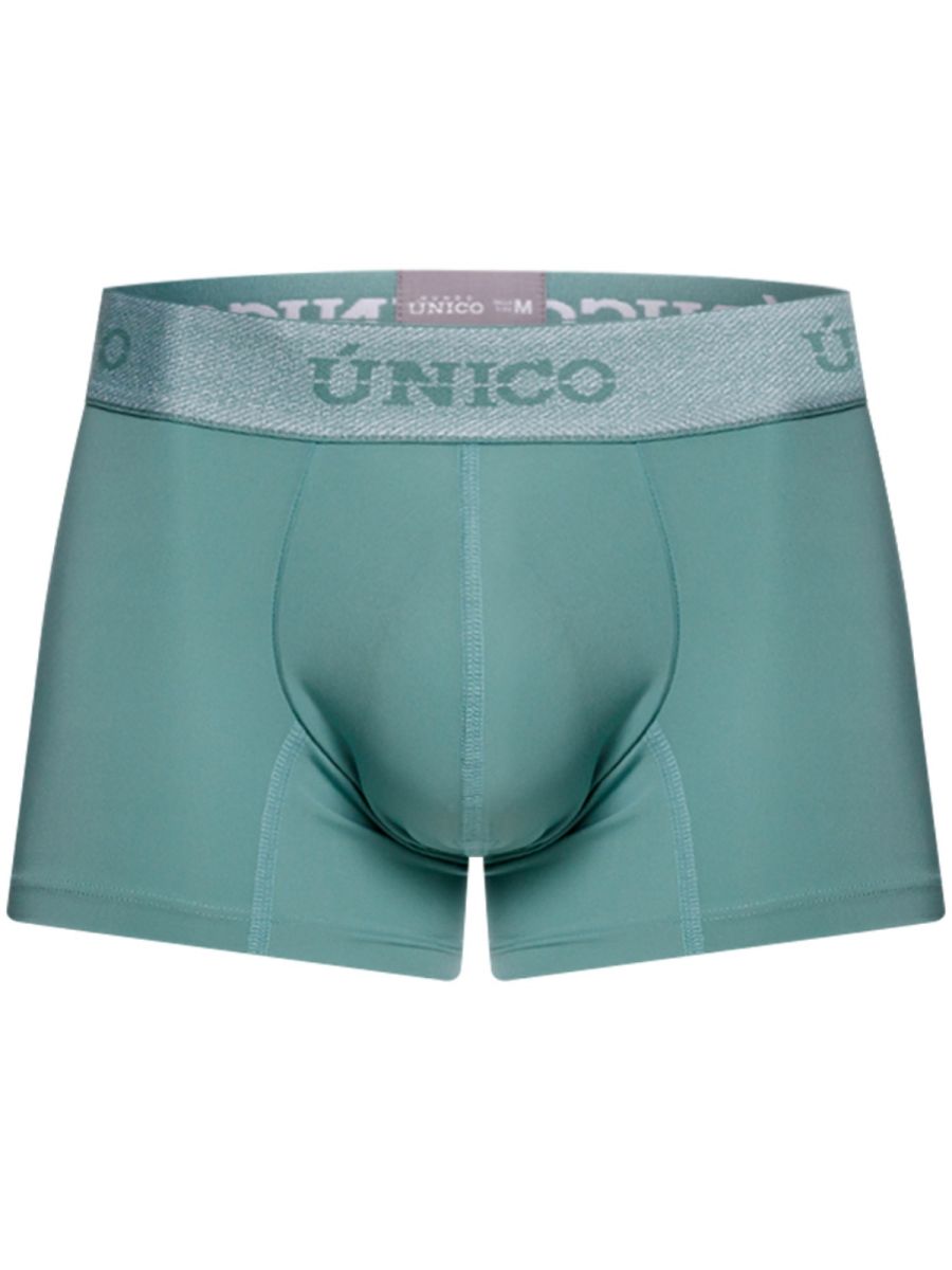 Teal mens briefs with a silver glittery waistband featuring the único brand logo ceramic trunks color 43 green