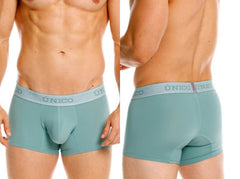 Teal unico boxer briefs with light gray elastic waistband branded in dark gray unico 26040100121 ceramic trunks color 43-green