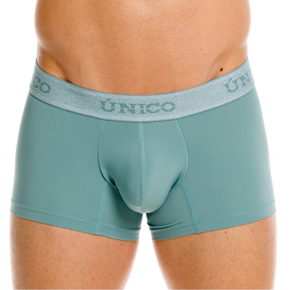 Teal unico 26040100121 ceramic trunks briefs with textured gray waistband featuring brand name in green color