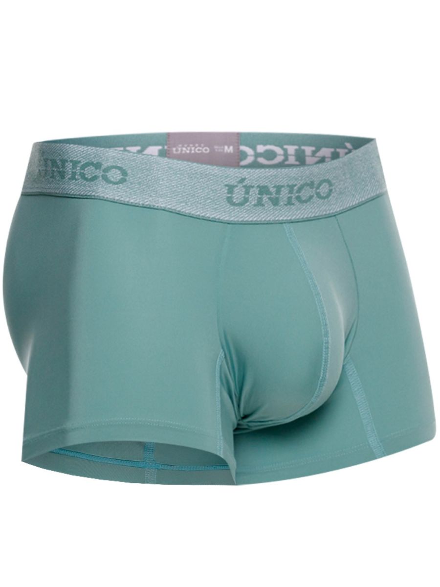 Teal ceramic trunks with a silver elastic waistband featuring the único brand name in color 43-green