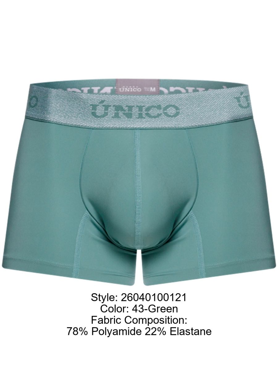 Teal men’s boxer briefs with silver glitter waistband featuring Unico brand logo from Unico 26040100121 Ceramic Trunks