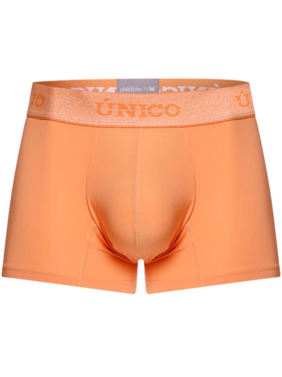 Orange Unico men’s boxer briefs with matching elastic waistband in apricot color offering premium support and style