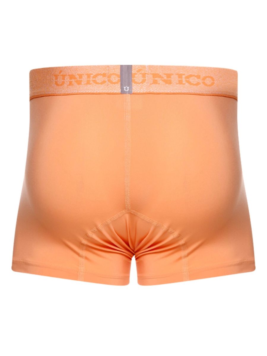 Orange unico classic trunks in apricot with matching elastic waistband featuring brand name and logo for premium support