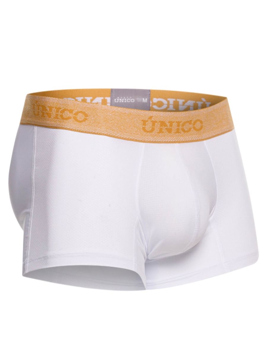White unico 26040100125 amber trunks boxer briefs with gold elastic waistband and matching brand lettering