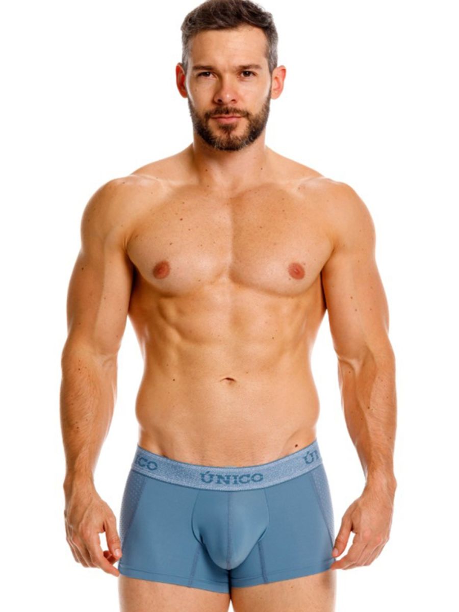 Blue unico men’s boxer briefs with contoured design and elastic waistband for premium athletic comfort