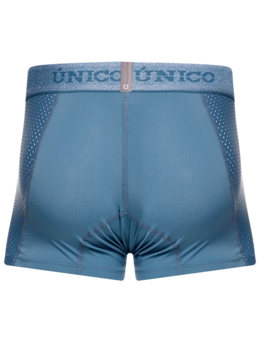 Blue unico classic trunks featuring a breathable mesh panel and branded waistband for premium athletic comfort