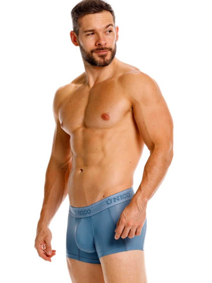 Blue unico men’s boxer briefs with contoured design and elastic waistband for premium athletic comfort