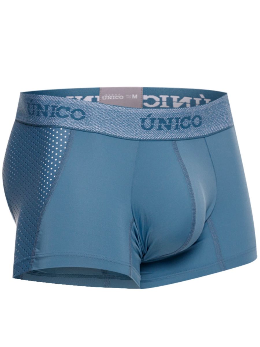 Blue unico 26040100127 classic trunks men’s boxer briefs with textured waistband and mesh paneling for athletic comfort