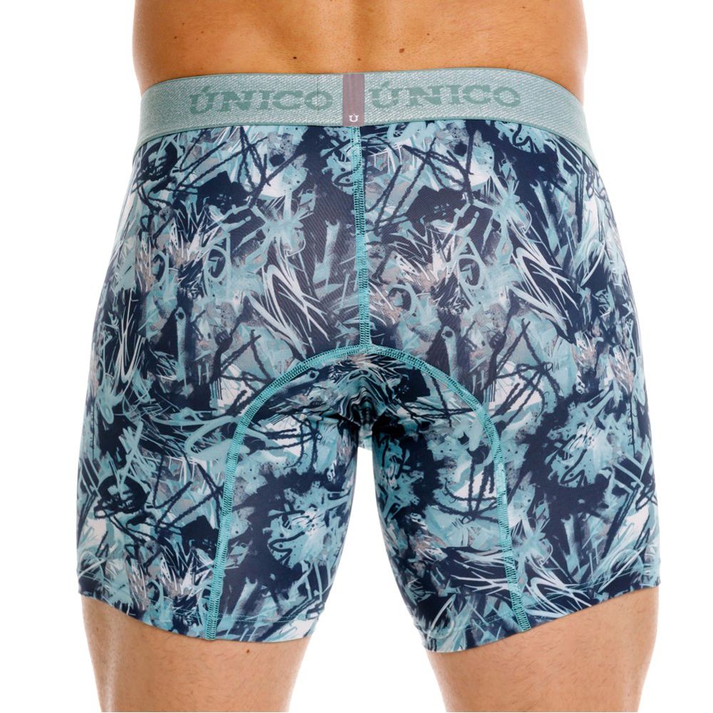 Unico 26040100212 blue and white graffiti-patterned boxer briefs with teal trim in color 43-blue