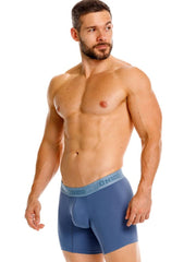 Blue unico mens boxer briefs in teal with matching elastic waistband for premium comfort and style