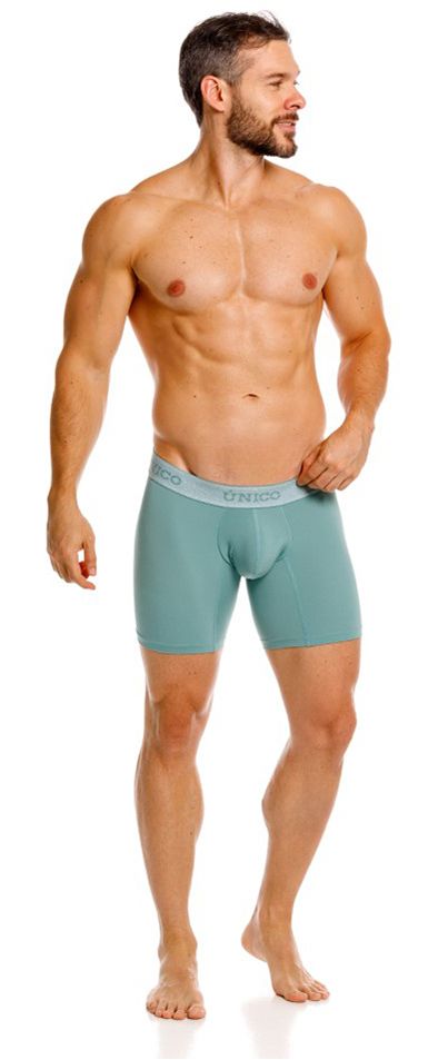 Teal ceramic men’s boxer briefs with light gray onio waistband in green color for comfortable daily wear