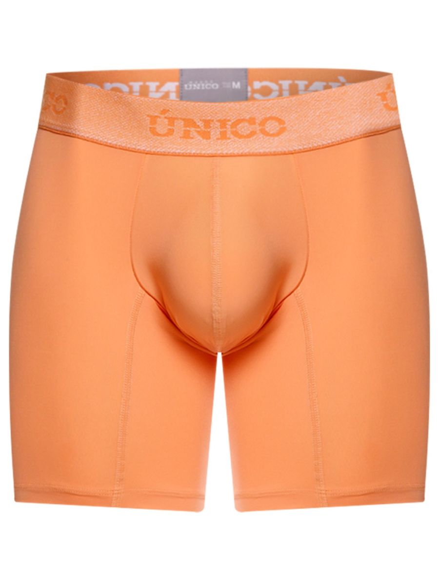 Orange unico men’s boxer briefs in apricot with matching elastic waistband and brand logo for essential comfort