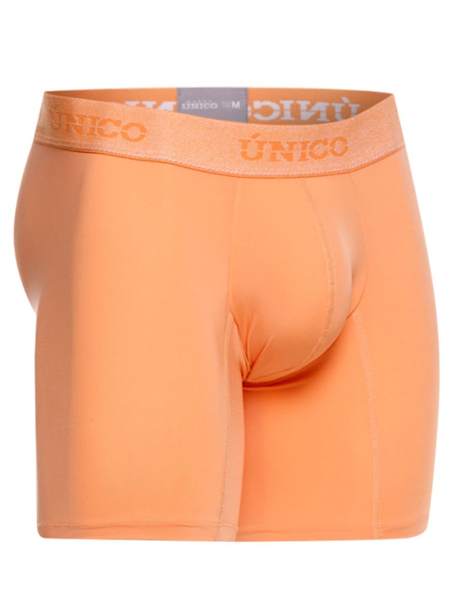 Unico 26040100222 classic boxer briefs in apricot with matching elastic waistband featuring orange unico lettering