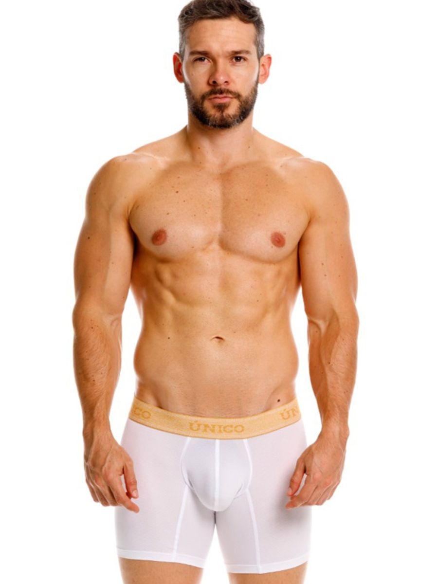 White unico 26040100225 amber boxer briefs with light beige elastic waistband premium comfort men’s underwear