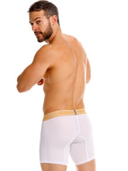 White unico amber boxer briefs with gold waistband for premium comfort and stylish everyday wear