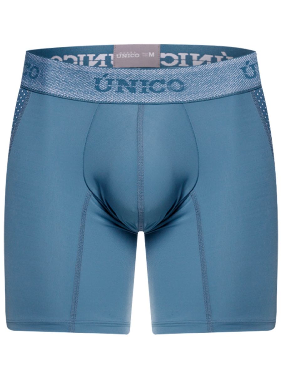 Blue unico 26040100227 classic boxer briefs with textured waistband and subtle perforated side panels for premium comfort