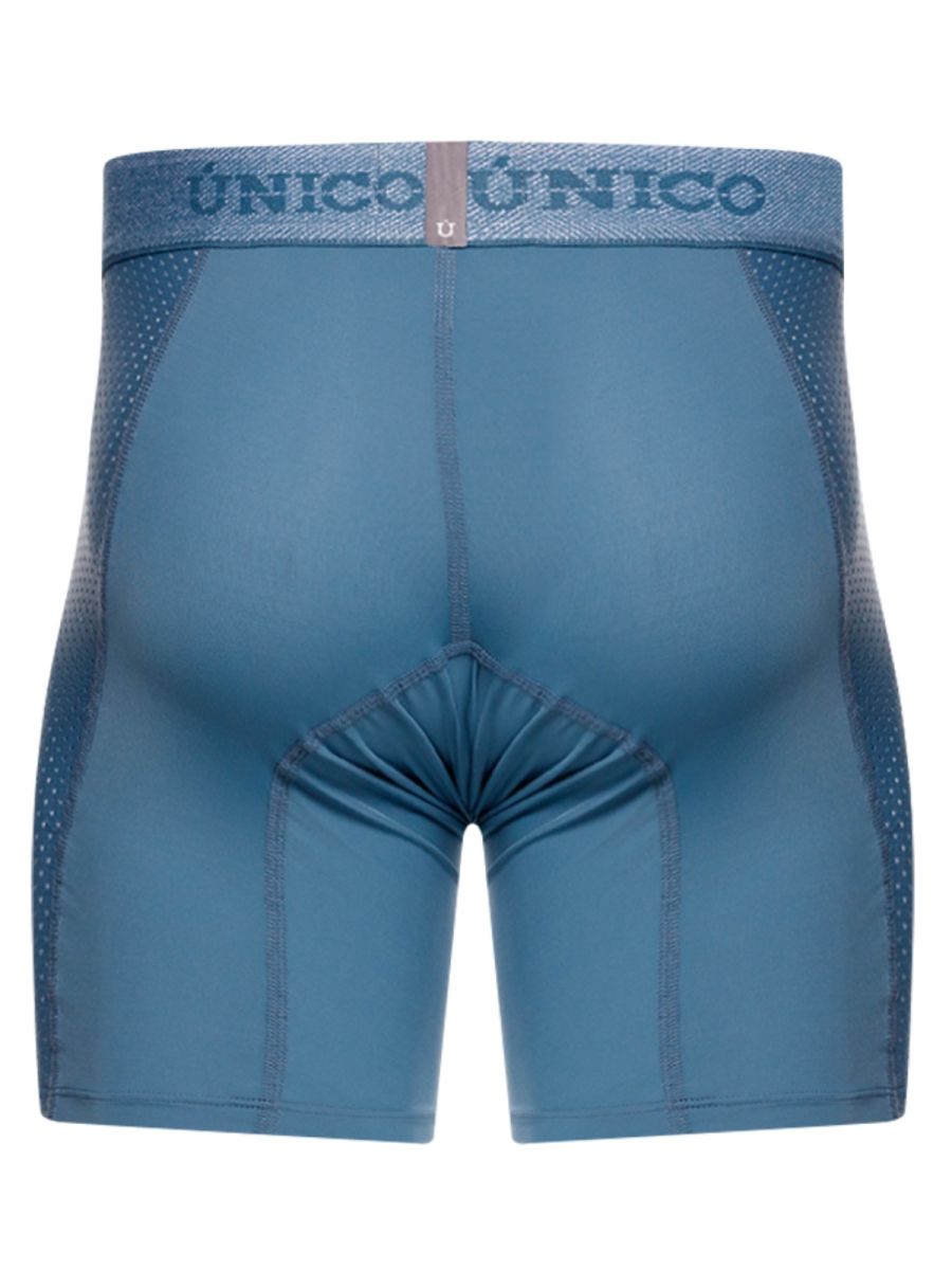 Blue unico classic boxer briefs with textured waistband and mesh panels in color 46 blue for premium comfort and fit