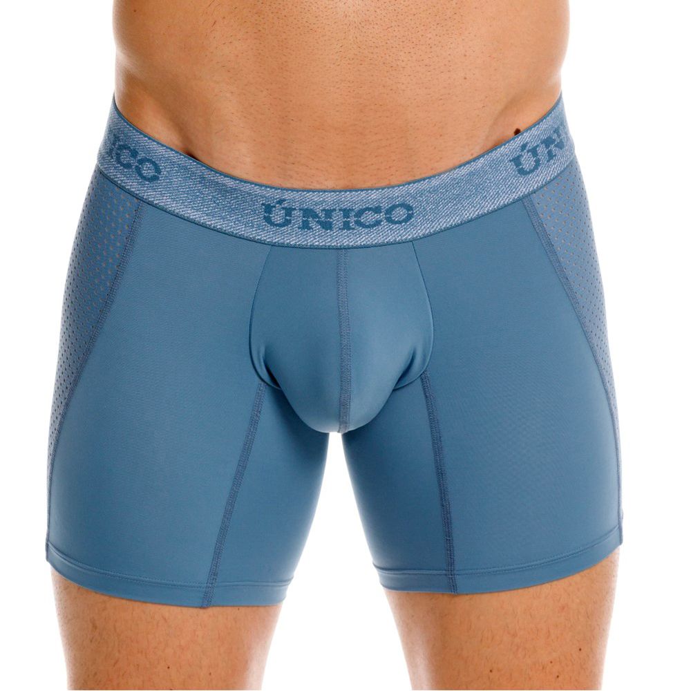 Blue unico classic boxer briefs in blue with textured waistband and mesh panels for premium comfort and fit