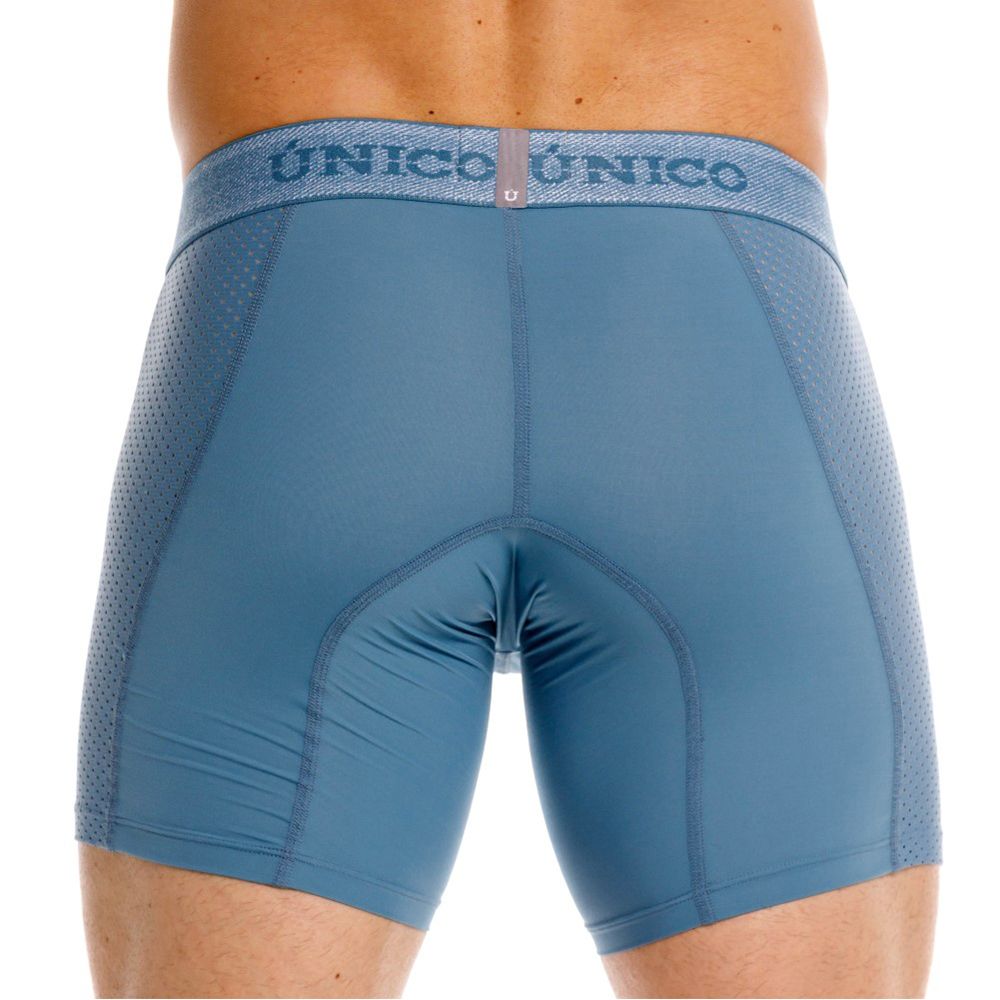 Blue unico men’s athletic briefs with mesh side panels and branded waistband for premium comfort and fit