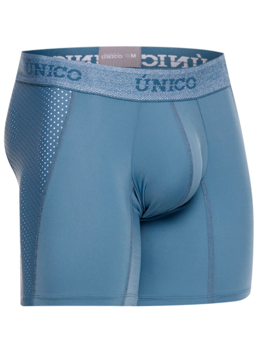 Light blue unico 26040100227 classic boxer briefs with textured perforated side panel and elastic waistband for comfort