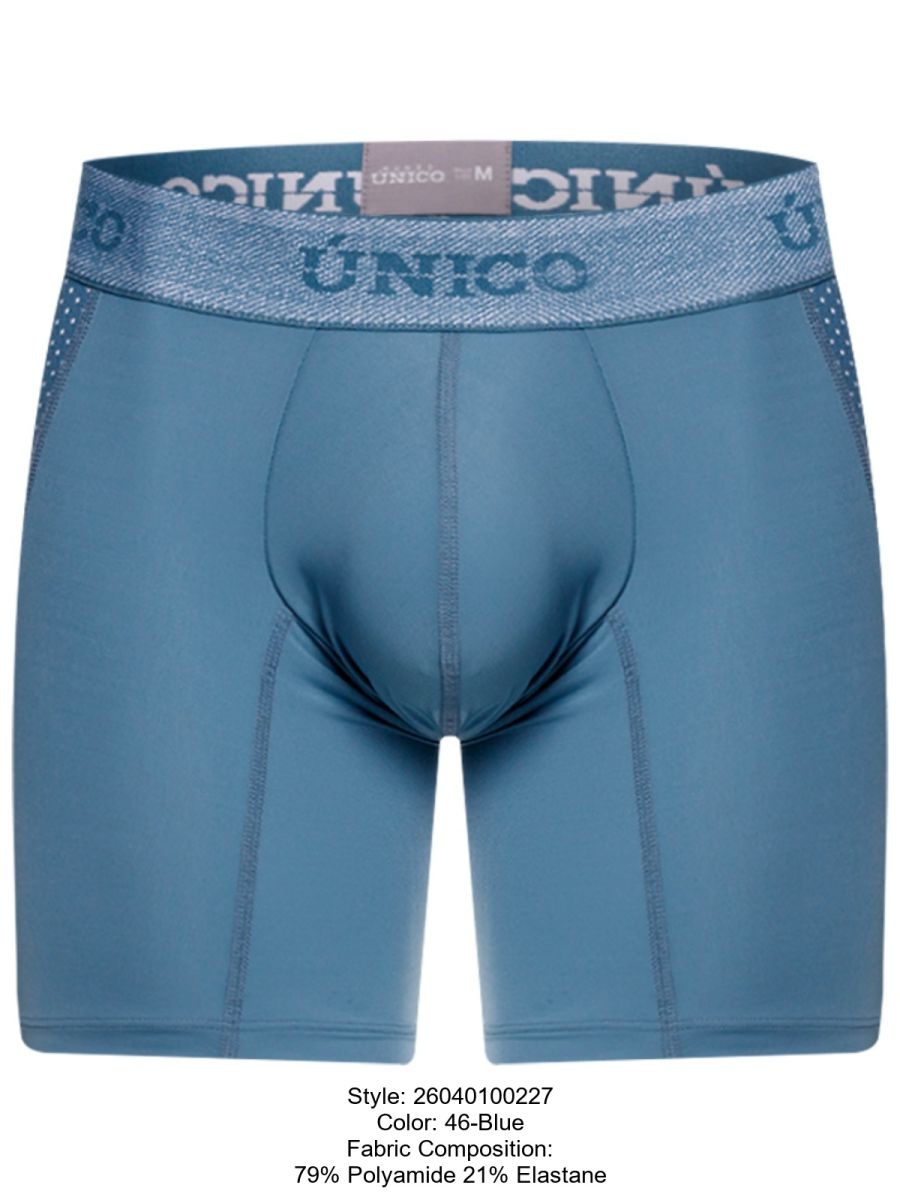 Blue unico classic boxer briefs with textured waistband and perforated side panels for premium comfort and fit