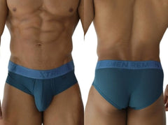 Blue mens briefs xtremen 91250 with mesh texture elastic waistband in petrol microfiber featuring men rem brand name
