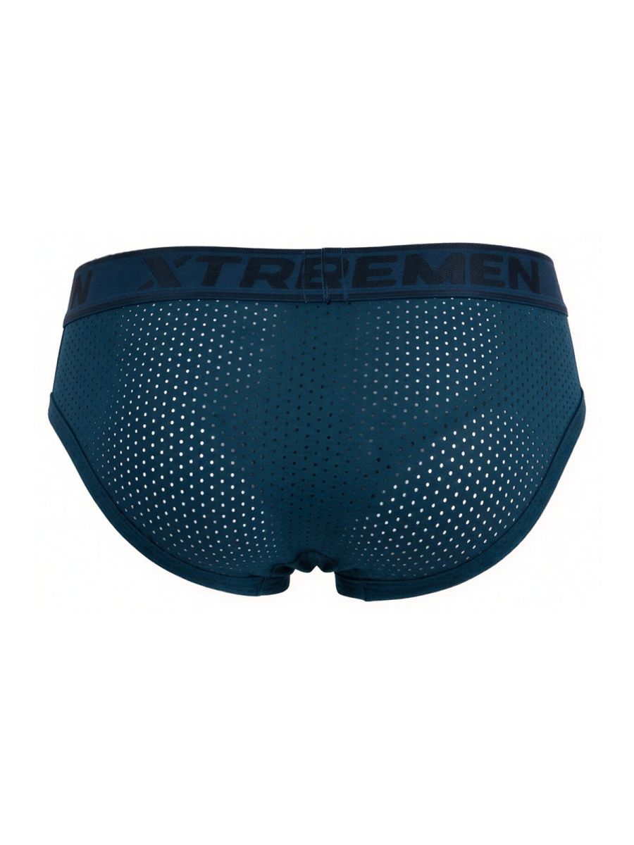 Dark teal microfiber mesh briefs with matching elastic waistband featuring the xtrememen logo in petrol color