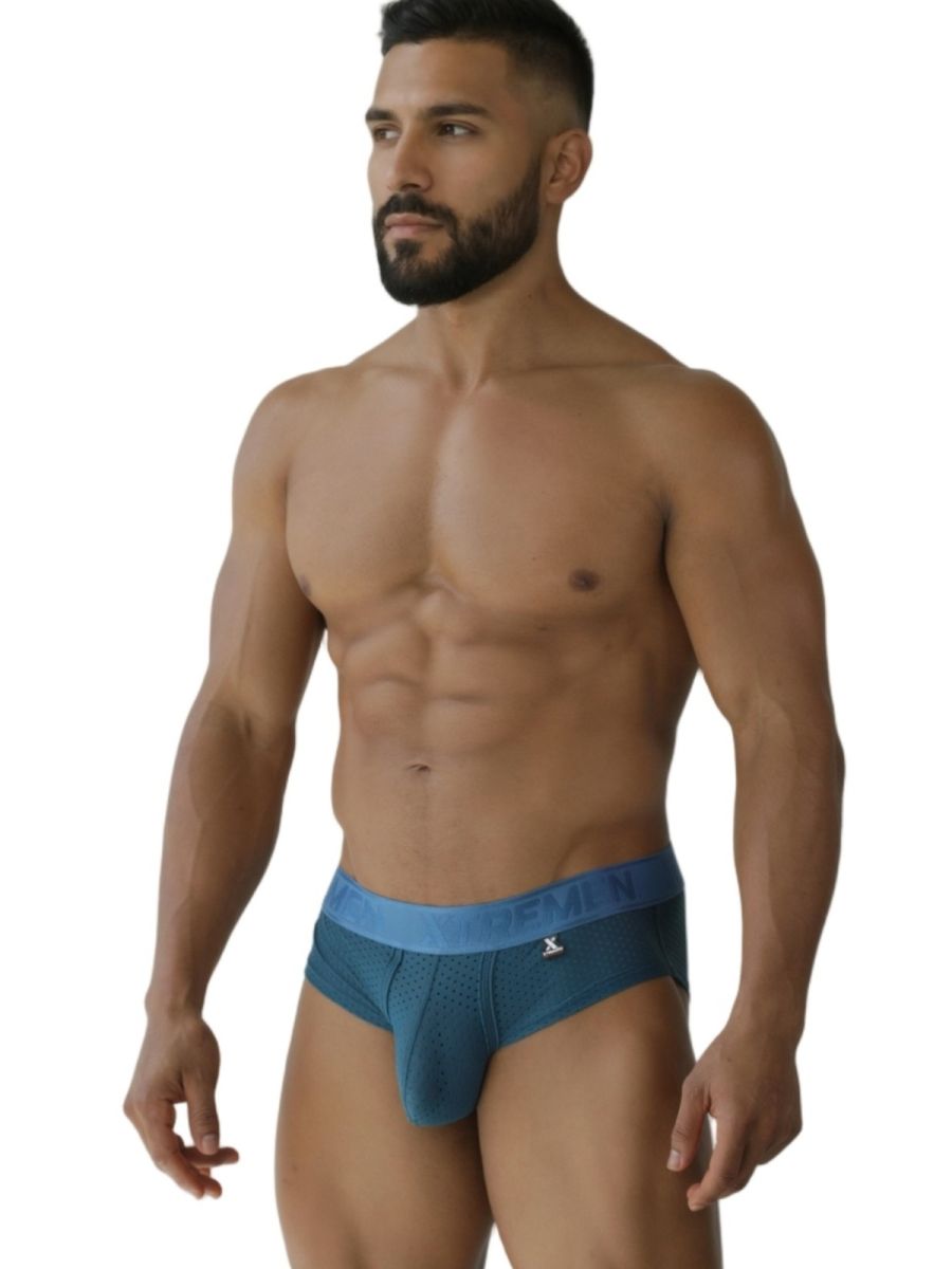 Xtremen 91250 microfiber mesh briefs in petrol blue with a lighter waistband and subtle perforated detailing