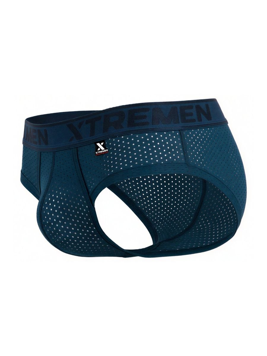 Dark teal xtremen 91250 microfiber mesh briefs with perforated design and branded waistband for men