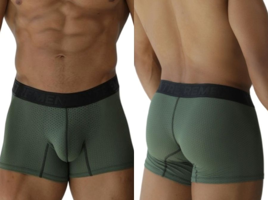 Olive green microfiber mesh athletic briefs with black branded elastic waistband xtremen 91251 military green