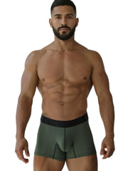 Xtremen 91251 microfiber mesh boxer briefs in military green with black elastic waistband for breathable comfort