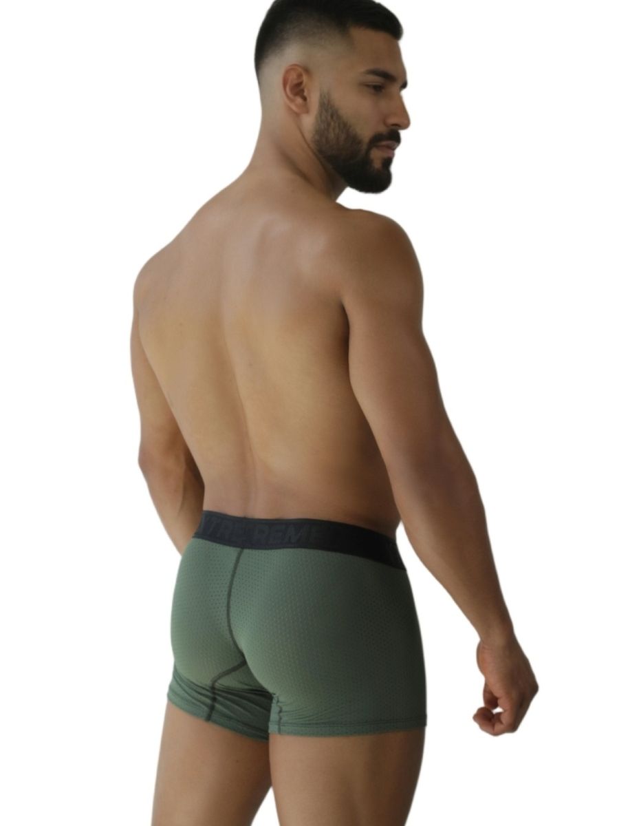 Xtremen 91251 microfiber mesh olive green boxer briefs with black elastic waistband for comfortable support
