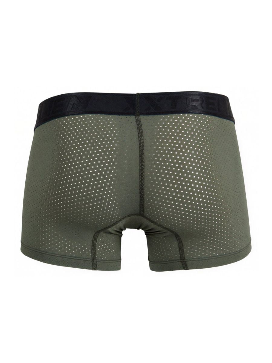 Olive green microfiber mesh boxer briefs with black extreme logo waistband xtremen 91251 military green color