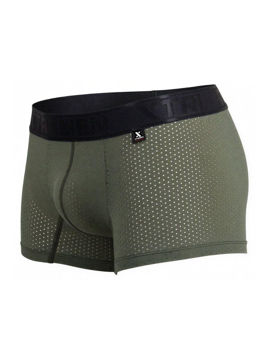 Xtremen 91251 microfiber mesh boxer briefs in military green with olive green perforated fabric and black elastic waistband