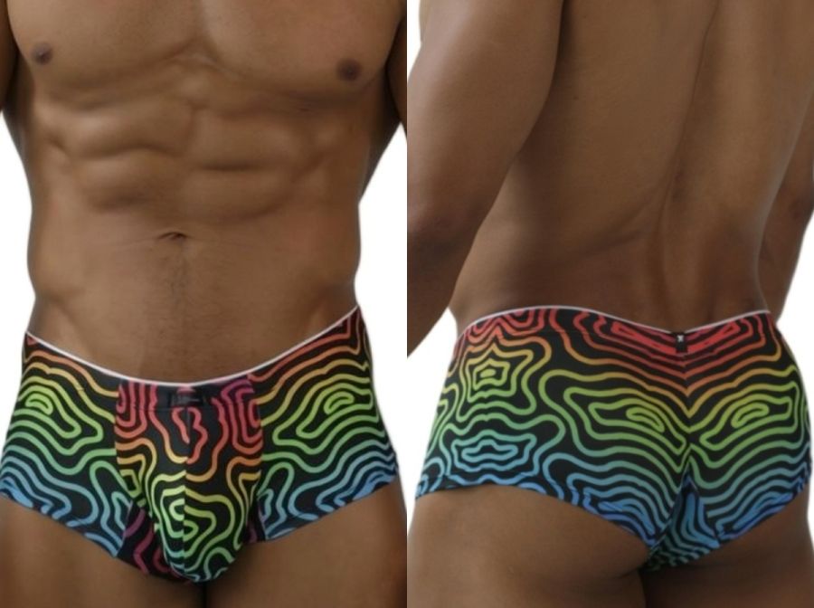 Xtremen 91283 rainbow printed microfiber men’s briefs with rainbow wavy pattern and white waistband