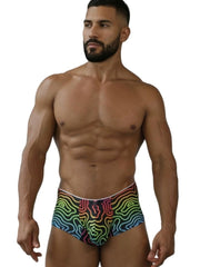 Xtremen 91283 rainbow printed microfiber briefs with vibrant psychedelic wave pattern in rainbow colors