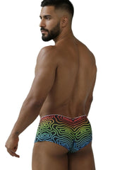 Xtremen 91283 rainbow printed microfiber briefs featuring a snug fit elastic waistband and wavy rainbow pattern