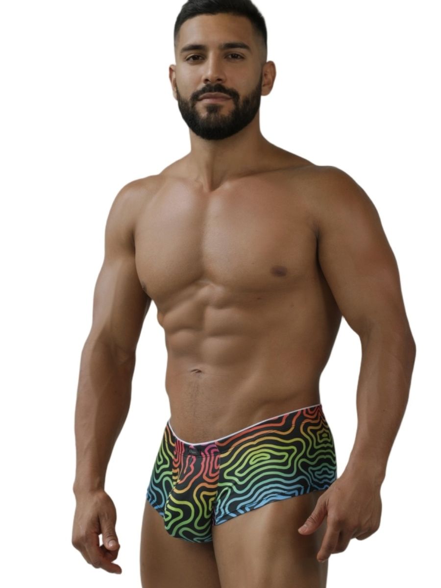 Xtremen 91283 rainbow printed microfiber men’s briefs with rainbow wavy pattern and elastic waistband for a snug fit