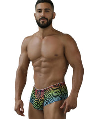 Xtremen 91283 rainbow printed microfiber men’s briefs with rainbow wavy pattern and elastic waistband for a snug fit
