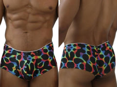 Xtremen 91283 rainbow printed microfiber briefs with black abstract pattern and white waistband in color mushroom