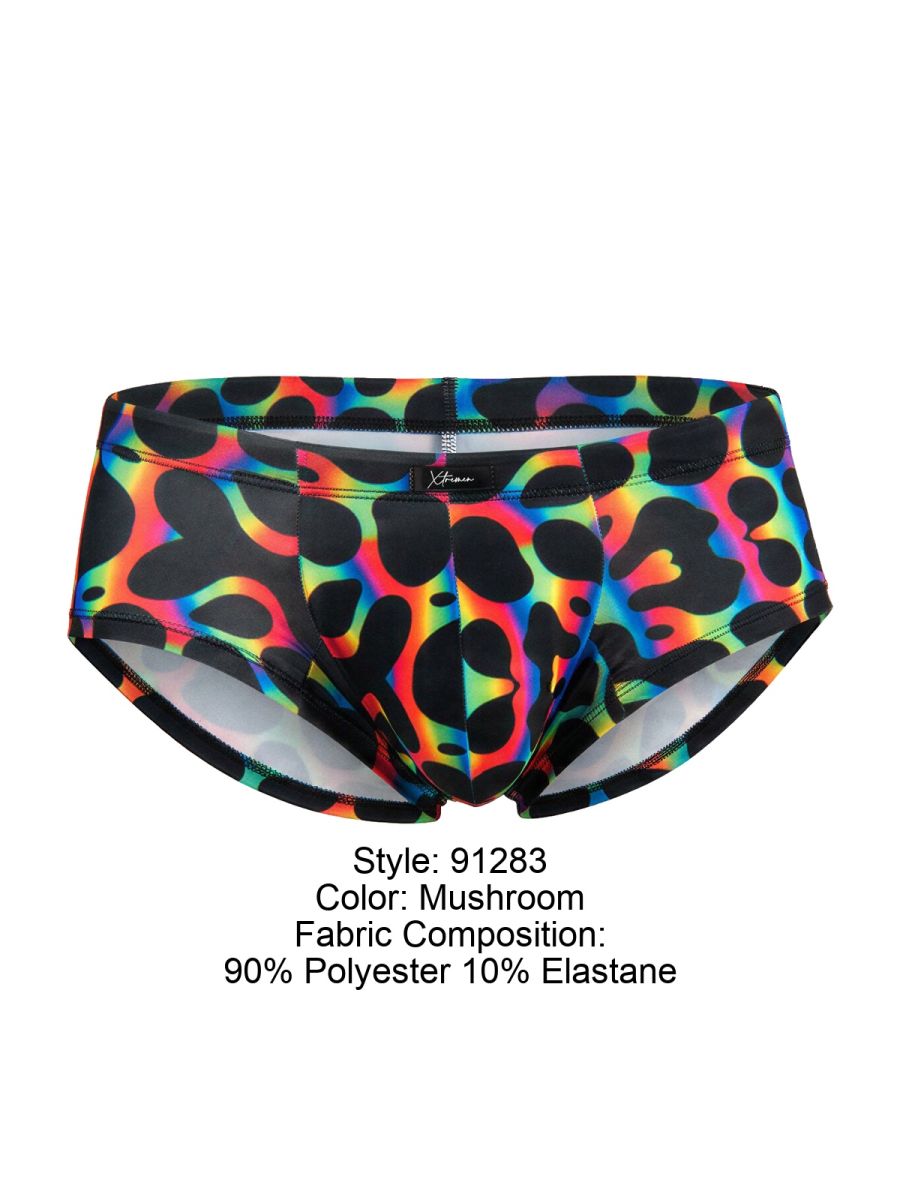 Xtremen 91283 rainbow printed microfiber briefs in mushroom color with vibrant rainbow leopard print made of polyester and elastane