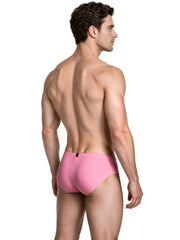 Male model wearing pink microfiber briefs with a low-rise cut and smooth finish by Xtremen shown from the back