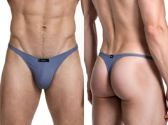 Xtremen men's gray microfiber thong underwear with sleek minimalist design shown front and back on model