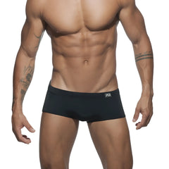 Black basic sunga briefs with a subtle logo on the waistband designed for comfortable swimwear use