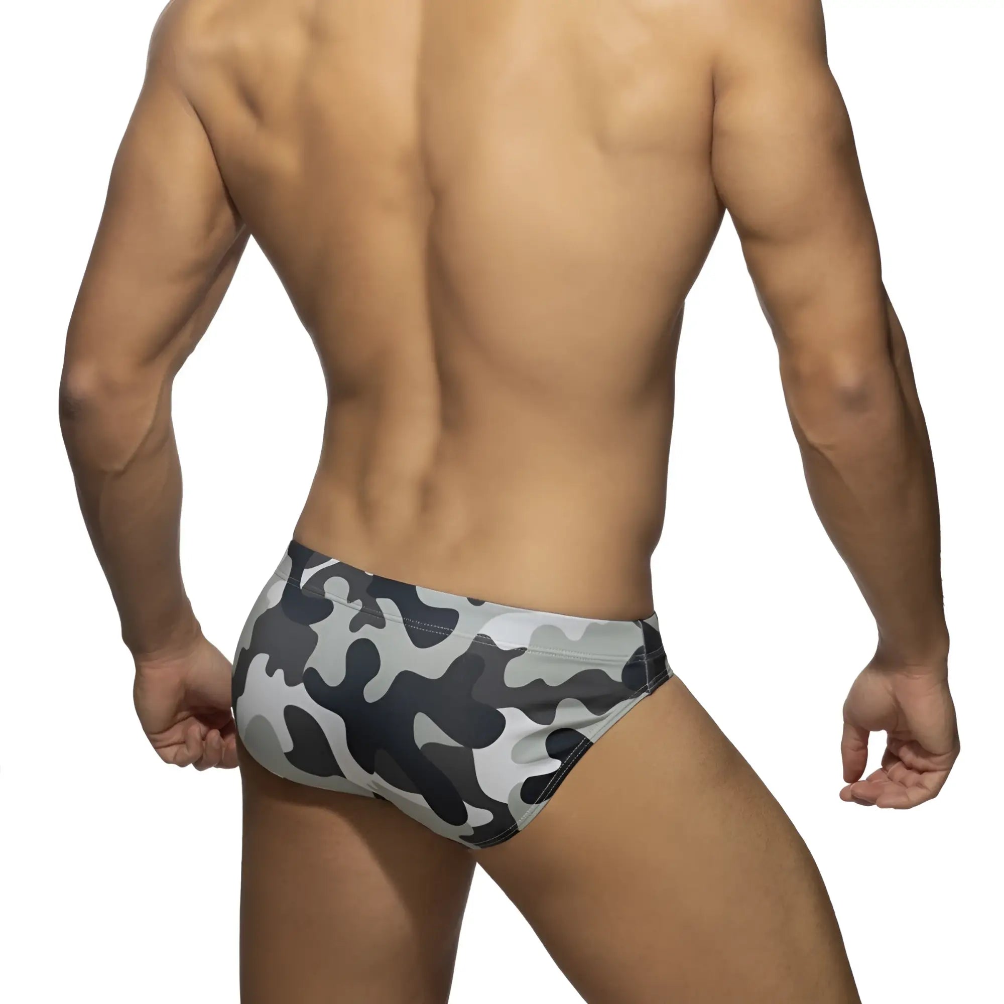 Ad basic swim brief gray and black camouflage-patterned quick-dry swim trunks for men